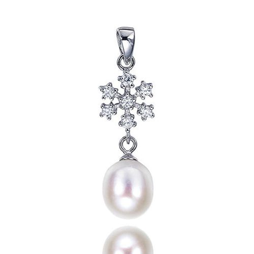 Sterling Silver CZ Snowflake and White Pearl - w/chain
